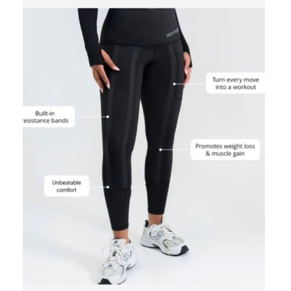 Skinnify Black Resistance Band Workout Leggings Pants Women XL Black